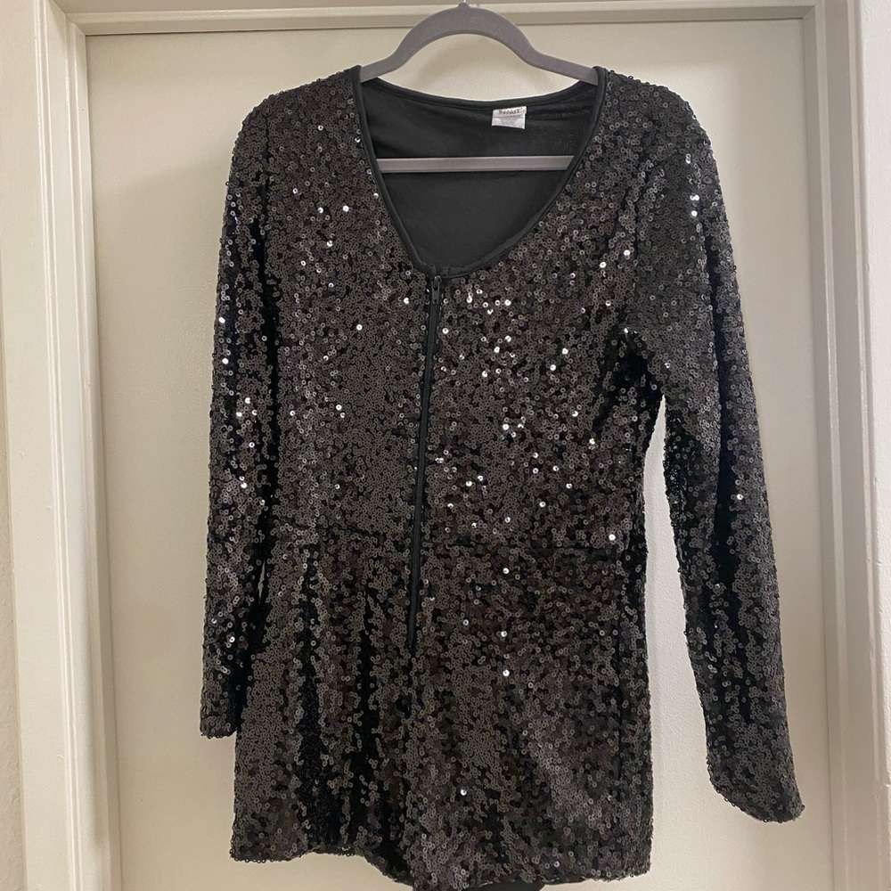 Black Sequin Long Sleeve Dress